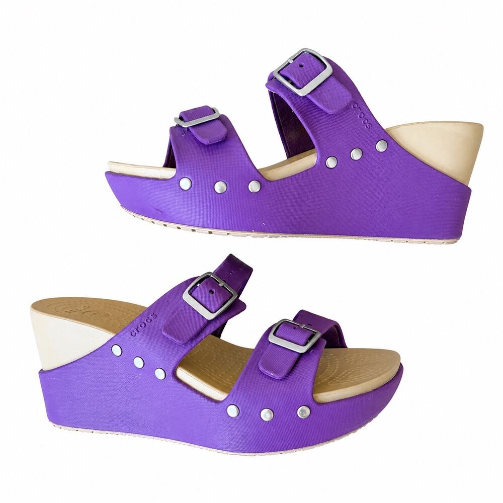 Crocs Cobbler Purple Wedge Sandals Women’s Size 8 Slip‑On Platform